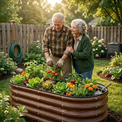 SnugNiture 3 Pcs 4x2x1.5ft Raised Garden Bed Outdoor, 17" Tall Galvanized Metal Planter Box, Oval Raised Garden Bed Kit for Planting Vegetables Plants Fruits, Brown - Image 5