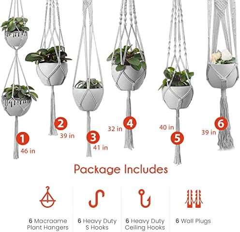Plant Hanger Indoor, Macrame Plant Hangers Indoor Macrame Hanging Planters for Indoor Plants - 6 Pack Hanging Plant Holders Indoor Hanging, Macromay Plant Hangers for Indoor Plant Hanger,Gray - Image 6