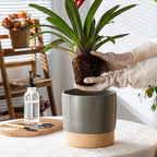 8 Inch Ceramic Self Watering Planter with Drainage Hole, Dark Grey - Image 4