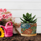 Blue Floral Chinoiserie on Orange Planters Ceramic Peony Chic Asian Round Flower Pot with Drainage Holes and Bamboo Tray Pot for Pots Outdoor Indoor Plants - Image 5