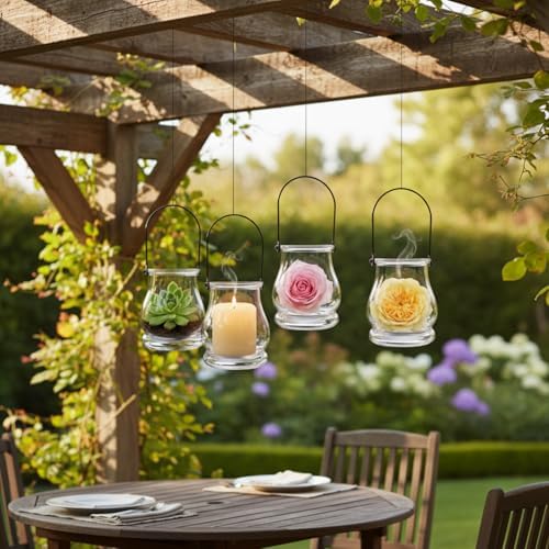 OUNONA 8Pcs Hanging Candle Holder Clear Tea Lights Christmas Decor Glass Plant Candle Holder, Fillable Hanging Glass Globes, Vintage Home Decor Plant Succulent Vase Hanger for Christmas Wedding - Image 3