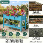 YITAHOME Raised Garden Bed HDPE, 47x18x31In Raised Flower Bed Poly-Wood Weather-Resistant Elevated Planter Box with Lockable Wheels & Storage Shelf for Vegetable Flower, Aruba Blue - Image 3