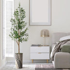 Artificial Tree in Geometric Pattern Planter, Fake Olive Silk Tree for Indoor and Outdoor Home Decoration - 68" Overall Tall (Plant Pot Plus Tree) - Image 3