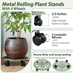 3 Packs 14 Inch Rolling Plant Stand with Wheels Metal Plant Caddy with Wheels Heavy Duty Round Plant Stand Indoor Iron Plants Rollers for Plants, Plant Dolly Retro Green - Image 3