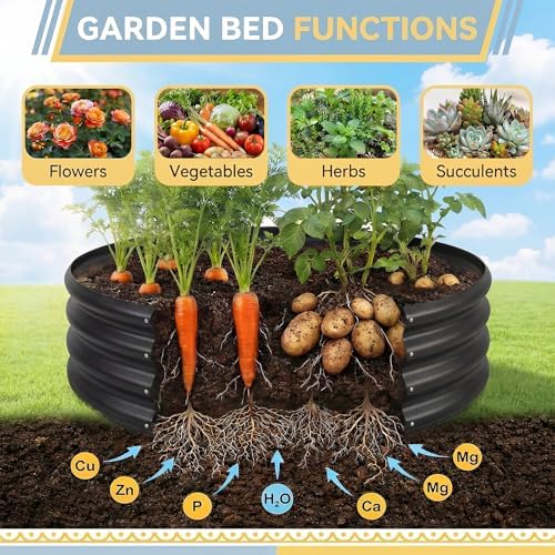 Land Guard Galvanized Raised Garden Bed, Planter Raised Garden Beds Outdoor, Round Clearance Raised Garden Beds for Gardening Vegetables 4x4x1ft (Gray)…… - Image 6