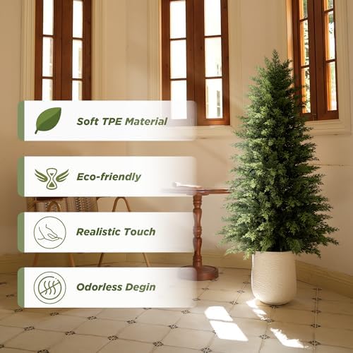 Mavis's Diary 4ft Artificial Cedar Topiary Tree, Set of 2 Realistic Faux Evergreen Shrub Plant in Planter, Indoor Outdoor Fake Cedar Tree for Front Porch, Entryway, Office & Home Decor - Image 2