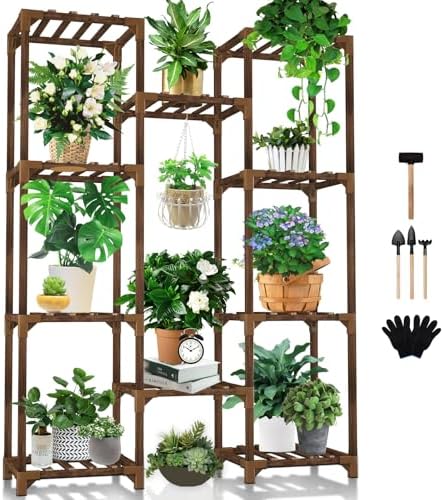 Uneedem Plant Stand Indoor Outdoor, 10 Tiered Plant Shelf Wood Plant Rack by Uneedem