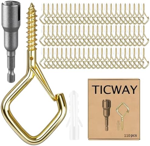 2.36IN Ceiling Screw Hooks for Hanging Plants, Safety Buckle,110 Pcs by Ticway