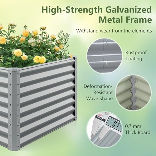 GIANTEX 6x3x2ft Raised Garden Bed, Large Metal Elevated Rectangular Planter Bed, 271 Gallon Capacity, Outdoor Planting Garden Box for Vegetable Flower Herb Grow (Grey) - Image 6