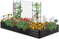 ONCEMORE Galvanized Raised Garden Bed for Vegetables Flowers Herbs, Metal Raised Garden Bed Kit with 2 PCS Tomato Cage, Gloves, Trellis Netting, Plant Labels, Plant Ties, Black 8×4×1FT by ONCEMORE