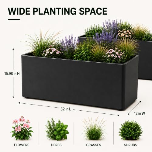 2 Pack 32" Large Rectangular Metal Planter Boxes Outdoor, Long Planter Box - Image 2