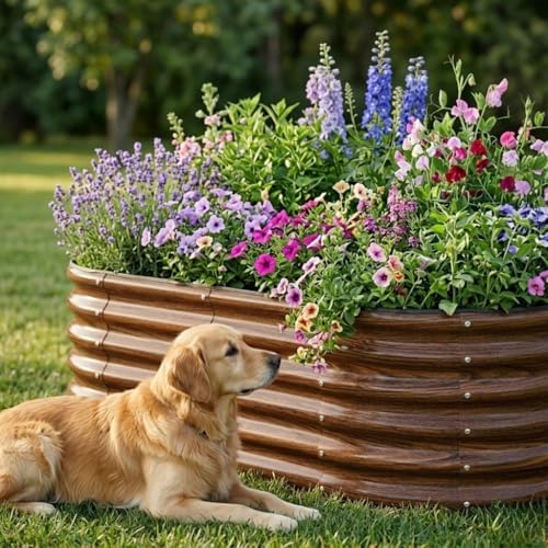 SnugNiture 4x2x1.5ft Raised Garden Bed Outdoor, 17" Tall Galvanized Metal Planter Box, Oval Raised Garden Bed Kit for Planting Vegetables Plants Fruits, Brown - Image 3