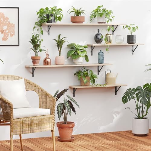 DINZI LVJ Long Wall Shelves, 47.3Inch Wooden Floating Shelves with Brackets - Image 5