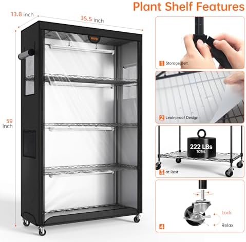 Bstrip Indoor Greenhouse with Grow Light Oxford Cover, 35.4x13.8x59in - Image 4