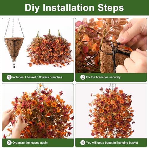 Fake Mums Fall Artificial Hanging Flowers Basket for Outdoor Decoration - Image 6