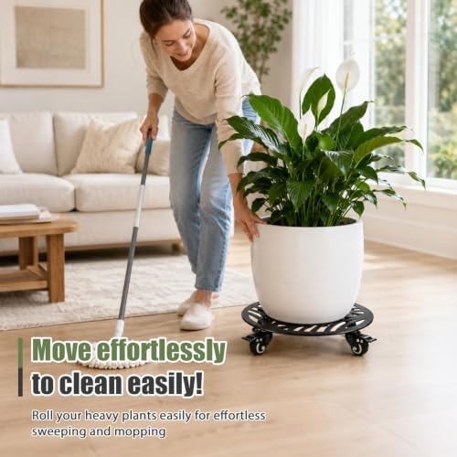 1-Pack Extra-large Metal Plant Caddy with Wheels 16 Inch Heavy-duty Rolling Plant Stand with Casters Wheeled Flower Pot Mover Roller Rust-proof Iron Planter Dolly Coaster for Indoor Outdoor Use, Black - Image 7