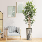 Artificial Tree in Geometric Pattern Planter, Fake Bamboo Silk TRE for Indoor and Outdoor Home Decoration - 70" Overall Tall (Plant Pot Plus Tree) by SIGNWIN