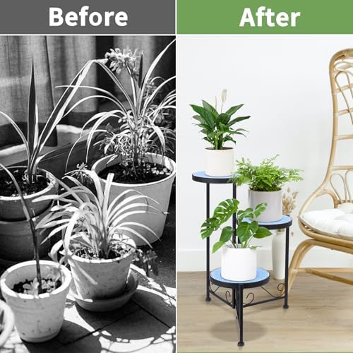 3 Tier Mosaic Ceramic Top Plant Stand, Foldable Flower Pot Holder - Image 6