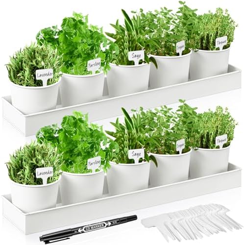 FoldTier 2 Sets Indoor Herb Garden Planter Kit with 10 Metal Pots, White by FoldTier
