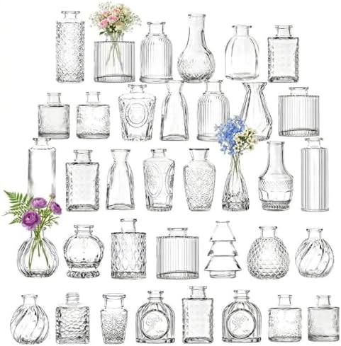 Mini Bud Vases As Wedding Centerpieces for Tables,Clear Bud Vases for Flowers,Small Flower Vases Suitable for Birthday Party,Anniversary,Wedding Reception,Baby Shower (Clear, 36PCS) by Unknown