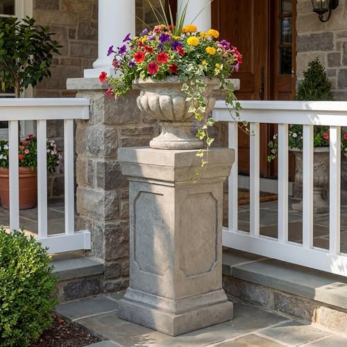 Christopher Knight Home Classic Square Flower Stand 19.25" Pedestal Plant Stand Indoor Outdoor Display Table for Ferns Orchids Sculptures with MGO Construction Brushed Finish, Light Gray by ChristopherKnightHome