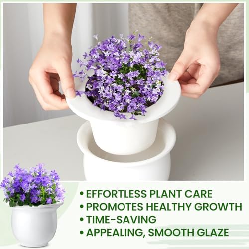 Suclain 2 Pack Ceramic Self Watering Plant Pot African Violet Pots Self Watering Indoor Flower Pot Efficiently Store Water for at Least One Week Modern Decor Gift(White,6.5 Inch) - Image 5