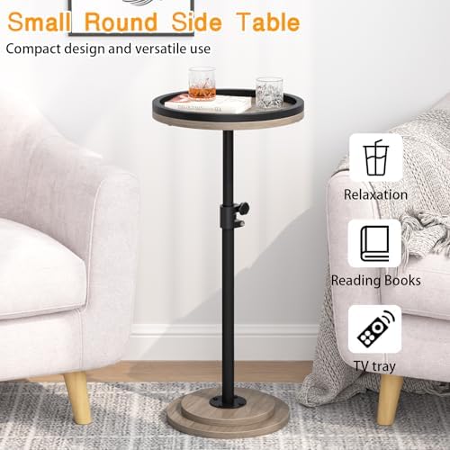 Small Side Table, Drink Table, Height Adjustable Round End Table, Pedestal Side Table for Small Spaces in Living Room, Bedroom, Grey - Image 4