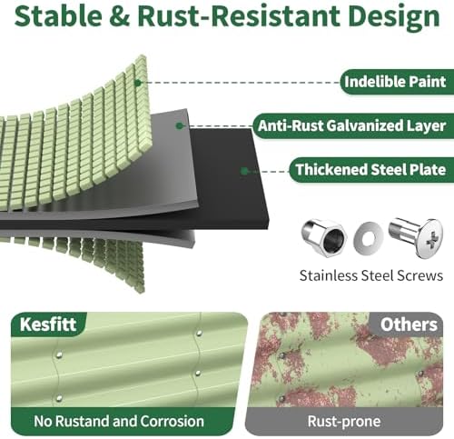Kesfitt Raised Garden Bed, Metal Galvanized Steel Oval Garden Bed 8x2x1.5 ft with 18-Inch Deep Open-Bottom Design for Outdoor Vegetable Gardening, Fruit Green - Image 2