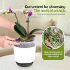 5.7Inch White Orchid Pots with Holes for Repotting, Double-Layer Plastic Self Watering Flower Pots for Indoor Plants with Drainage Holes, Clear Orchid Pot Match Decorative Orchid Container, 5 Packs - Image 3
