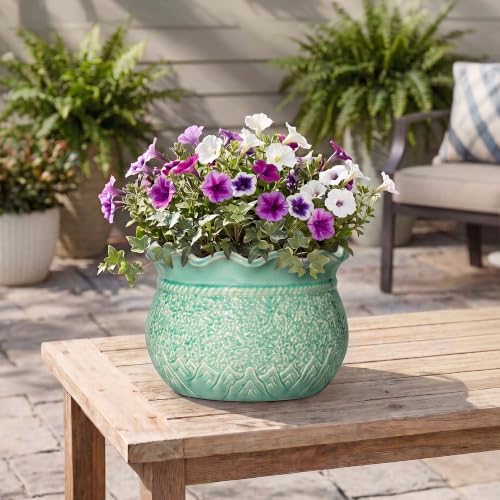 Ceramic Planter Pot, 10 Inch Plant Pot Indoor, Crack Lake Green - Image 7