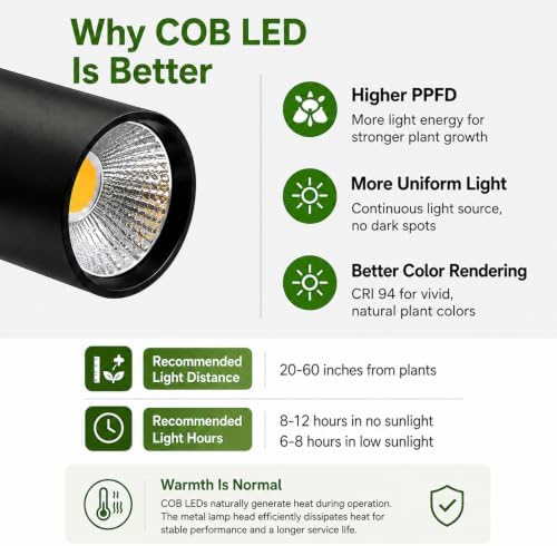 30W Full Spectrum Grow Light, 5000LM High-CRI COB LED Floor Lamp with 6/8/12H Timer, Adjustable Height (28"-83") & Angle, Grow Lights for Indoor Plants, Succulents & Flowers (daylight 6000K) - Image 6