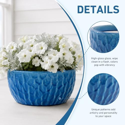 15" Large Ceramic Plant Pots Set of 3, Glazed Ceramic Flower Pot, Lake Blue - Image 4