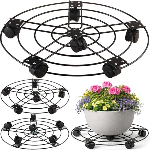 2 Packs 17.5" Extra-large Metal Plant Caddy with 6 Wheels Iron Rolling Plant Stands Heavy-duty Plant Roller Base Pot Movers Indoor Outdoor Wheeled Plant Dolly with Casters Planter Coaster Trolley by KvyusFlourish
