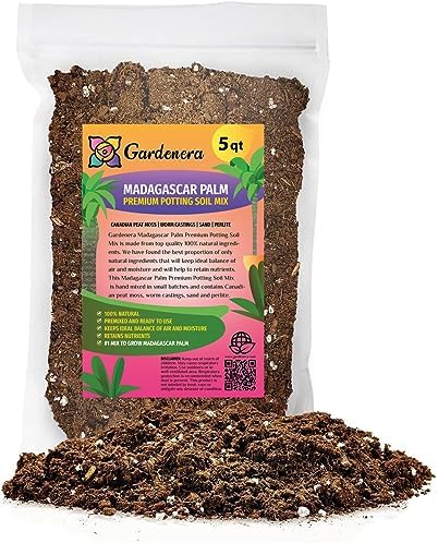 Organic Madagascar Palm Plant Soil Mix by Gardenera - Cultivate Distinctive Excellence with Natural and Nutrient-Rich Formula - 5 Quart by Gardenera