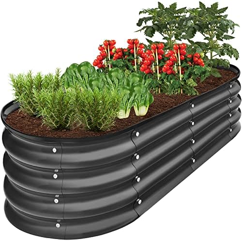 Best Choice Products 4x2x1ft Outdoor Metal Raised Garden Bed Outdoor, Oval Deep Root Planter Box for Vegetables, Flowers, & Herbs, 51 Gallon Capacity, Rubber Edge Guard, 100% Non-Toxic - Charcoal by BestChoiceProducts