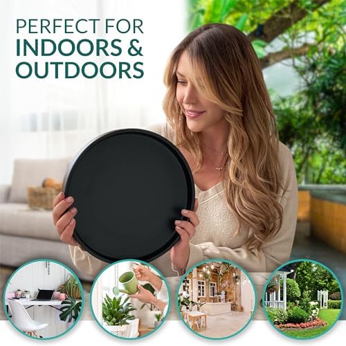 Heavy Duty Ceramic Plant Dish - with Silicone Feet for Added Surface Protection - Scratch-Resistant Plant Saucers, Pots 10.75" at the Base or Less, Flower Pot Saucers, Pebble Tray for Plant Humidity - Image 2
