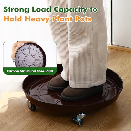 Planterhoma 3 Packs 20 inches Metal Plant Caddy with Wheels Extra-Large Rolling Plant Stand Heavy-Duty Iron Plant Dolly Casters for Indoor Outdoor Flower Pot Mover Roller Coasters, Dark Coffee - Image 5