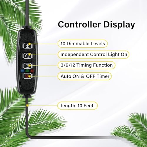 iPower 2Pack 60W LED Grow Lights with Full Spectrum Plant Growing Light Strips for Indoor Plant with Auto ON/Off 3/9/12H Timer, 10 Dimmable Levels 48 LEDs Per Tude, 4 Tubes, Red&Blue - Image 4