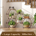 Tikea Hexagonal Indoor Outdoor Plant Stand, 7-Tier Wooden Plant Shelf - Image 4