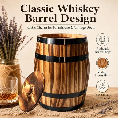 Sunmuliiiy2Pcs Wood Wine Barrel Vase 8" x 6.5" Rustic Wooden Flower Vase Rustic Barrel Barrel Planter for Wedding Reception Table Decoration Home Indoor Outdoor Garden, Kitchen, Party Table Decoration - Image 5