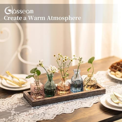 Glasseam Glass Bud Vases for Flower: 5 Pcs Small Vases with Wooden Tray - Image 2