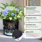 Takywep Set of 2 Large Round Planters – 19.5" Tall Self Watering Plant Pots with Drainage & Water Level Indicator, Indoor Outdoor Planters with Wheels-Black - Image 4