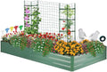 ONCEMORE Galvanized Raised Garden Bed for Vegetables Flowers Herbs, Metal Raised Garden Bed Kit with 2 PCS Tomato Cage, Gloves, Trellis Netting, Plant Labels, Plant Ties, Green 8×4×1FT by ONCEMORE