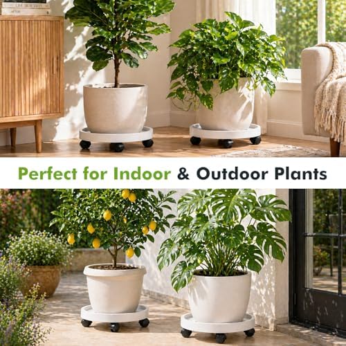 5 Pack 12 Inch Plant Caddy with Wheels Rolling Plant Stand with Casters Plant Dolly Coasters Heavy Duty Large Potted Plant Mover Roller Base for Indoor Outdoor, White - Image 7
