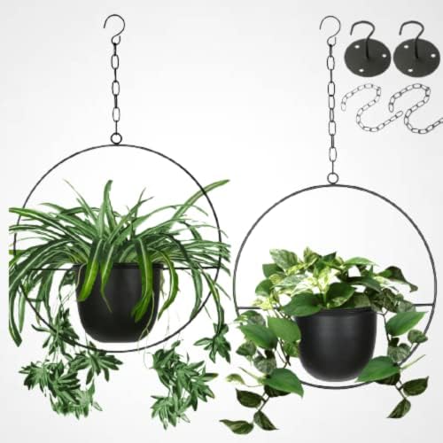 2 Pack Hanging Planter with 5.5" Pot, Metal Hanging Plant Holder by Shineloha