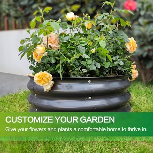 GARDMAX 2x2x1FT Galvanized Round Raised Garden Bed Kit, Metal Planter Boxes Outdoor with Easy Assembly, Large Garden Bed for Vegetables, Fruits, Flower, Herbs Dark Gray - Image 2