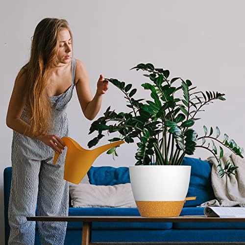 WOUSIWER 10 inch Self Watering Planters, 2 Pack Large Plastic Plant Pots with Deep Reservior and High Drainage Holes for Indoor Outdoor Plants and Flowers, White with Terracotta - Image 3