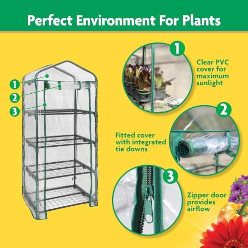 Miracle-Gro 4-Tier Greenhouse, Removable Shelves, Clear, 23"x17"x57" - Image 7