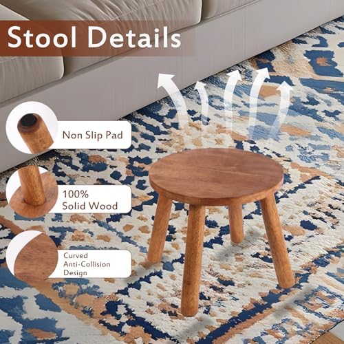 Round Solid Wooden Stool,Plant Stand,Step Stool,Walnut,10" H - Image 4