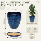 9.5 Inch Modern Ceramic Plant Pot with Saucer, Flower Pot with Drainage Hole Mesh Net,Indoor Outdoor Planter (Speckle Blue) - Image 6